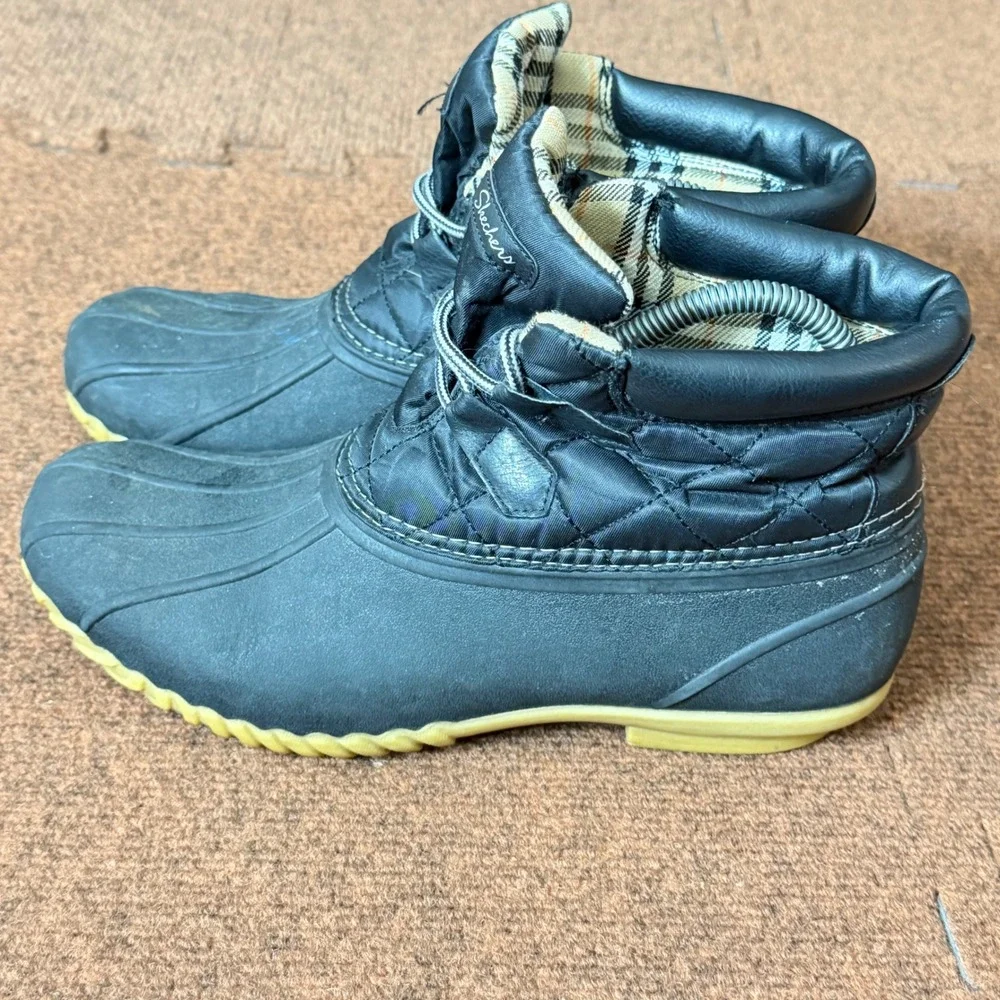 Skechers Pond‎ Duck Boots Womens 9 Black Quilted Water Resistant Rain Snow 48890